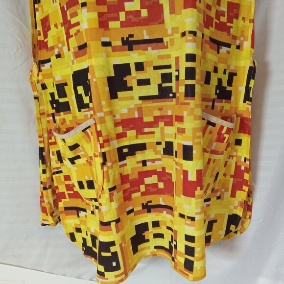 Vintage 1960s Smock Apron Mid Century Geometric Yellow Orange Handmade XL - Picture 5 of 14